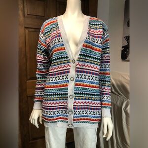 Vintage 90’s LizSport White Fair Isle Cardigan Liz Claiborne Liz Wear